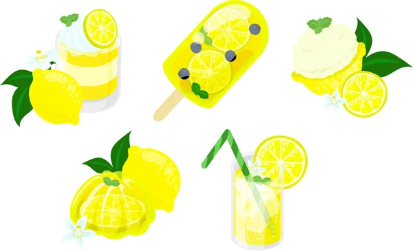 Набір Іконок Милих Освіжаючих Лимонних Цукерок Таких Пудинг Паприка Шербет — стоковий вектор