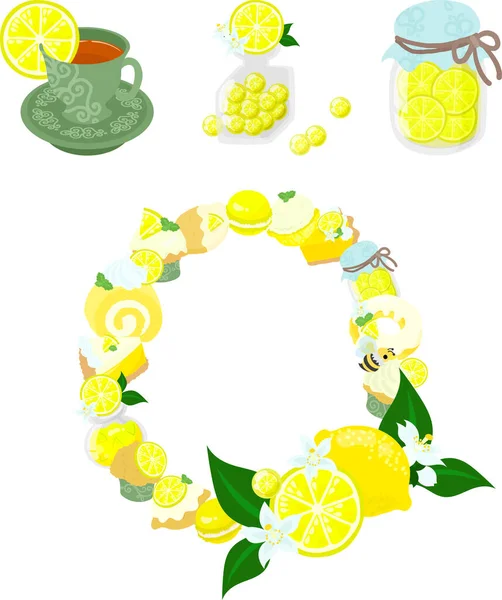 Іконовий Набір Милих Освіжаючих Лимонних Цукерок Таких Лимонний Чай Цукерки — стоковий вектор