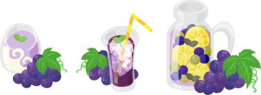 Smoothie, meyve suyu ve sangria gibi tatlı ve sulu üzüm içeceklerinin ikon tasarımı