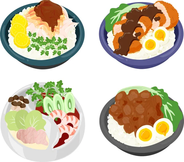 Ikony Chutné Jedinečné Tchajwanské Kuchyně Jako Kuřecí Rýže Vepřová Rýže Stock Vektory