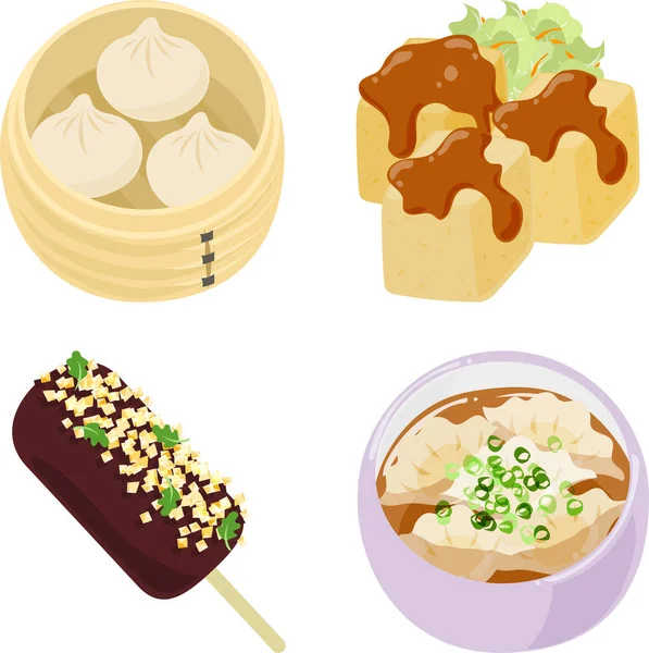 Icons Tasty Unique Taiwanese Cuisine Xiao Long Bao Stinky Tofu — Stock Vector