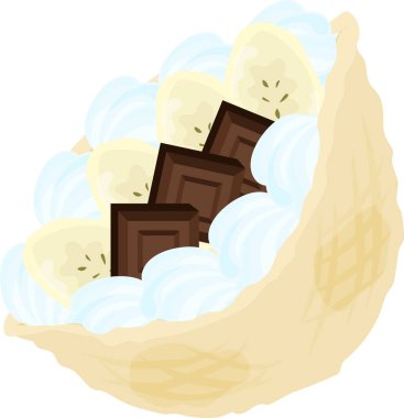 Muzlu, taze kremalı ve çikolatalı lezzetli ve tatlı Pita sandviçi.