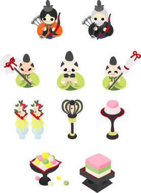 Harika Bebek Festivali 'ni (Hinamatsuri) kutlamak için şirin bir simge seti.)