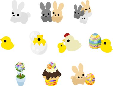Paskalya 'yı kutlamak için Paskalya yumurtası ve tavşanlar gibi şirin ve harika bir ikon..