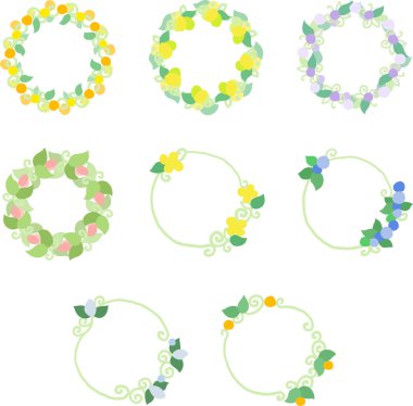 Renkli çiçekler gibi motifleri olan çeşitli şirin ve şık çerçeve grafikleri