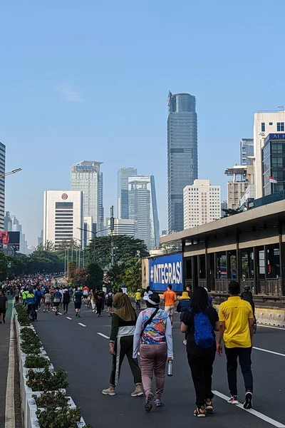 Jakarta Indonesien Mai 2023 Menschen Bei Aktivitäten Entlang Der Sudirman — Stockfoto