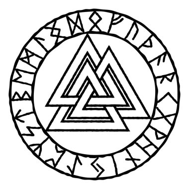 Valknut antik İskandinav sembolü düşmüş savaşçıların düğümü, Odin 'in mühür halkasındaki işareti. Vektör illüstrasyonu.