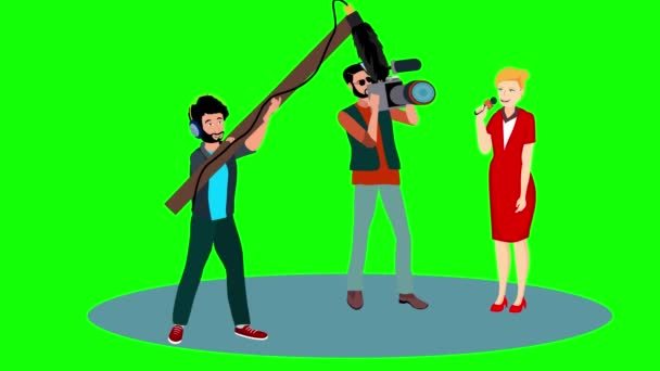 Film Crew Cameramen Presenter Animation Green Screen — Stock Video