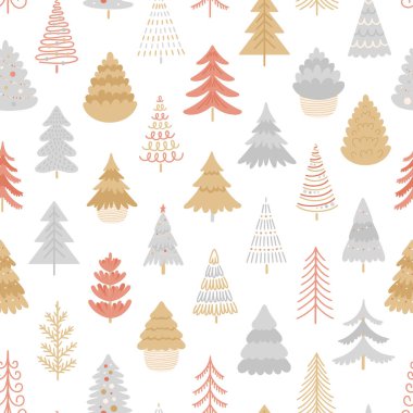 Seamless pattern with different Christmas trees. Traditional Xmas and New Year background. Winter vector illustration clipart