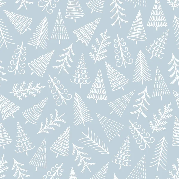 Naadloos Patroon Met Verschillende Kerstbomen Traditionele Kerstmis Nieuwjaar Winterachtergrond Vectorillustratie — Stockvector