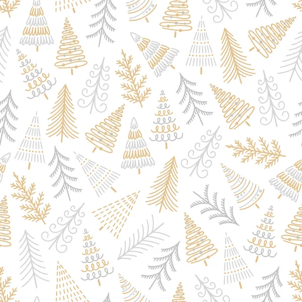 Naadloos Patroon Met Verschillende Kerstbomen Traditionele Kerstmis Nieuwjaar Winterachtergrond Vectorillustratie — Stockvector
