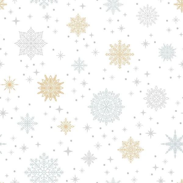 Зимний Бесшовный Узор Различными Нежными Снежинками Рождественский Снег Сезонная Векторная Стоковая Иллюстрация