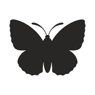 Beyaz arka planda izole edilmiş klasik kelebek silueti. Saf siyah kelebek ya da güve. Vektör illüstrasyonu, böcek simgesi