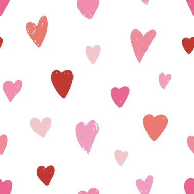 Pembe ve kırmızı kalplerin kusursuz deseni. Sevgililer Günü, aşk, romantik bir geçmiş. El çizimi illüstrasyon, vektör