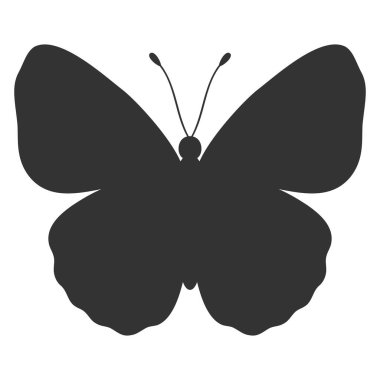 Kelebek siyah silueti. Kelebek kanatları şekli, ön manzara, dövme şablonu. Basit böcek simgesi, vektör illüstrasyonu