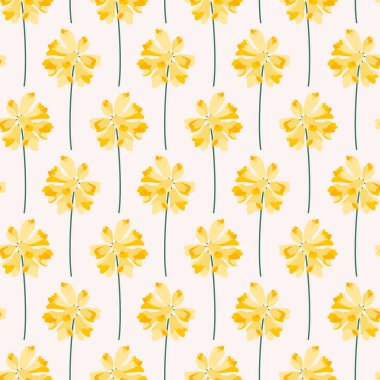 Sarı çiçeklerin enfeksiyonu, kusursuz desen. Bej arka planda çiçek dalı. Çayır botanik baskısı, kır çiçekleri. Vektör illüstrasyonu