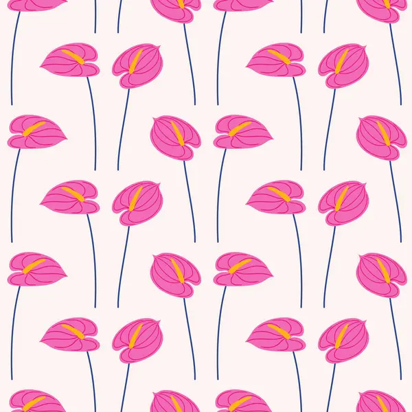 Şarbonlu pembe çiçek, pürüzsüz desen. Yaz çiçekli vektör çizimi, bej arka plan. Parlak bahar botanik baskısı, modern tarz tasarım