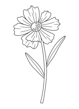 Sanat tarzında yabani çiçek. Çiçek açan yabani bitkiler, çayır çiçekleri, siyah hatlar. Tasarım projeleri için botanik öğesi, mürekkep taslağı. Ayrıntılı çiçek vektör illüstrasyonu