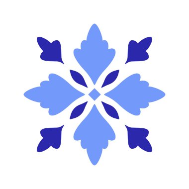 Akdeniz mavisi motifi beyaz arkaplanda. Geleneksel etnik Portekiz, Fas, İspanyol süsü, mozaik tasarımı. Vektör illüstrasyonu