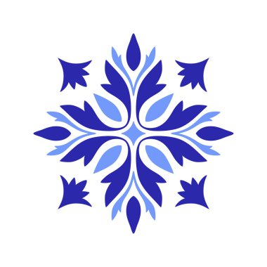 Akdeniz mavisi motifi beyaz arkaplanda. Geleneksel etnik Portekiz, Fas, İspanyol süsü, mozaik tasarımı. Vektör illüstrasyonu