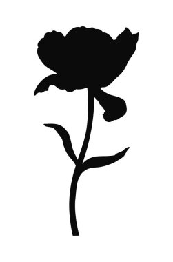Lale çiçeği, siyah renkli zarif bir siluet. Güzel, basit bir bahar dekoru. Paskalya, Anneler Günü, Kanada Lale Festivali için çizim elementleri. Vektör illüstrasyonu