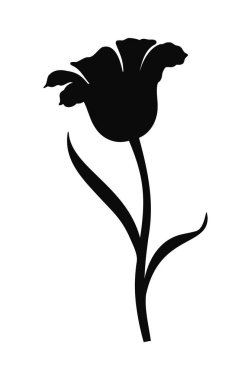 Lale çiçeği, siyah renkli zarif bir siluet. Güzel, basit bir bahar dekoru. Paskalya, Anneler Günü, Kanada Lale Festivali için çizim elementleri. Vektör illüstrasyonu