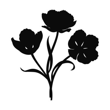 Çiçekli laleler buket silueti, en az stil. Güzel siyah çiçek şekilleri. Paskalya, Anneler Günü, Kanada Lale Festivali için elle çizilmiş element. Vektör illüstrasyonu