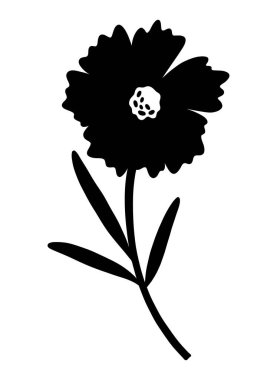 Vahşi çiçek silueti. Çiçek açan yabani bitkiler, çayır çiçekleri, siyah renkler. Tasarım projeleri için botanik öğesi. Ayrıntılı şekil, çiçek vektör illüstrasyonu