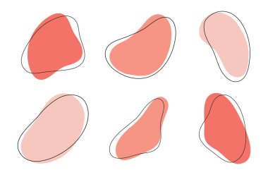 Kırmızı gölgeli organik şekiller ve çizgiler. Beyaz üzerine izole edilmiş soyut vektör elementleri kümesi. Elle çizilmiş illüstrasyon. Sosyal medya gönderilerinin, kapaklarının, posterlerin, arka planların tasarımı için şablonlar