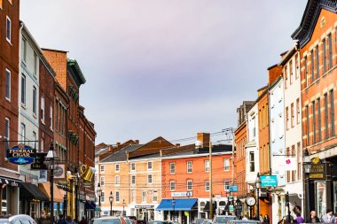 Portsmouth NH - February 28, 2016: Colored and historic houses in Portsmouth, New Hampshire, USA. clipart