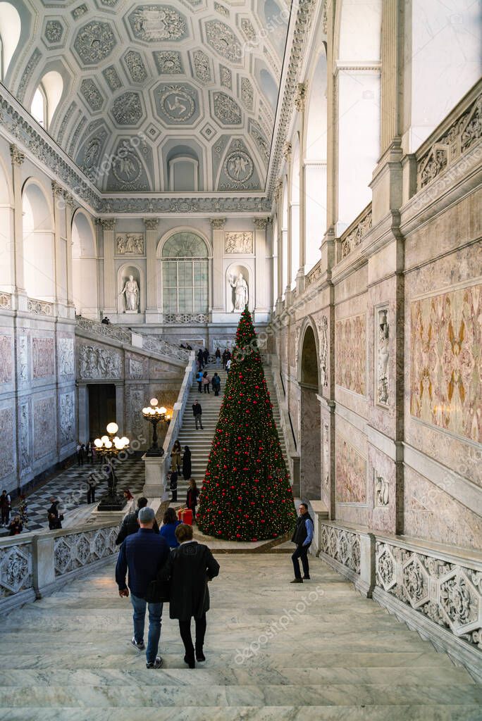 Naples, Italy January 1, 2023 The grand staircase of the palazzo