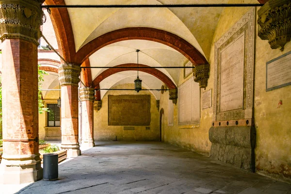 Bolonia Emilia Romania Włochy Wnętrza Łuki Pałacu Podest Piazza Maggiore — Zdjęcie stockowe