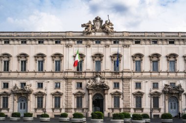 The Building called Palazzo della Consulta in the Centre of Rome in Sunny Day on Blue Sky Background, İtalya