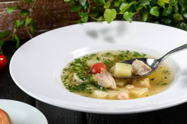 sebze ve domatesli tavuk çorbası.