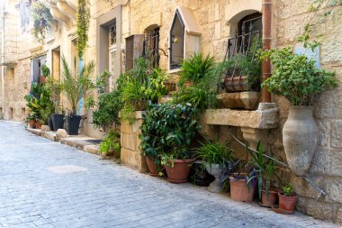 One of Madina city streets with a lot of plants. Malta island