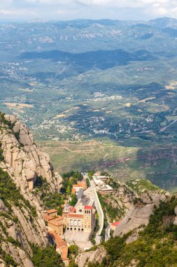 Montserrat Abbey Monastery Barcelona Spain mountains landscape copyspace copy space portrait format travel traveling view travelling