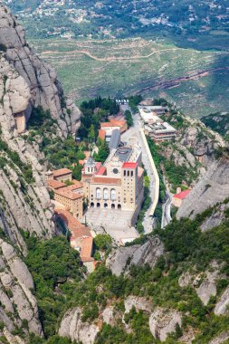 Abbey Monastery Montserrat Barcelona Spain portrait format from above Catalonia travel traveling view travelling