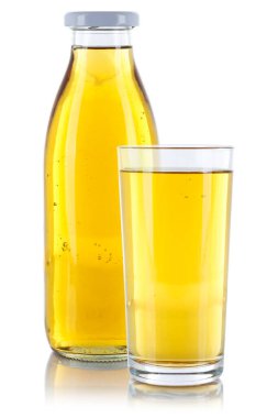 Apple juice bottle glass isolated on a white background