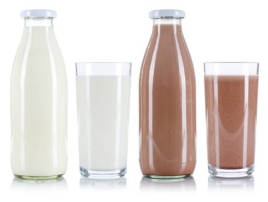 Milk and chocolate drink glass bottle isolated on a white background