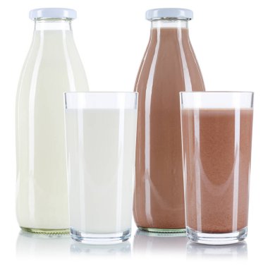 Milk and chocolate drink in a glass bottle isolated on a white background