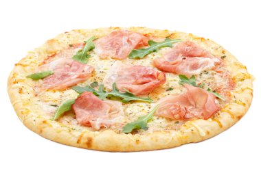 Ham pizza prosciutto isolated on a white background