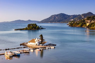 Corfu Greece Vlachernon Vlacherna church chapel Kanoni island traveling sea boats boat