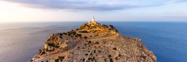 Majorca Mallorca lighthouse Cap Formentor panoramic view evening landscape nature Mediterranean Sea Spain travel copy space clipart