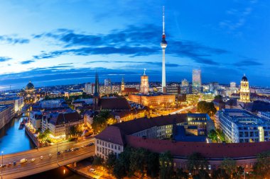 Berlin skyline panoramic view tv tower townhall at night Germany city twilight