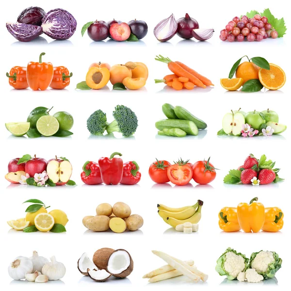 Fruits Vegetables Collection Isolated Apple Garlic Orange Grapes Banana Colors — Stock Photo, Image