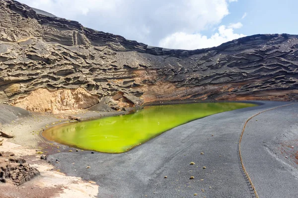 stock image Green lake Charco de Los Clicos Verde near El Golfo on Lanzarote island travel on Canary Islands in Spain