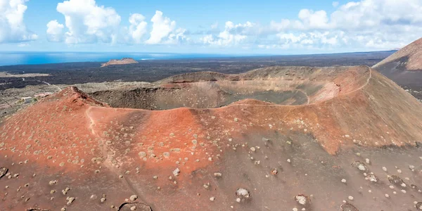 Vulkanische Krater Vulkanen Timanfaya National Park Lanzarote Eiland Reizen Luchtfoto — Stockfoto