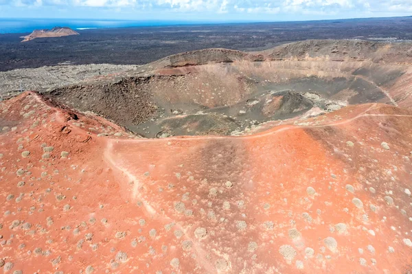 Volcanes Del Cráter Volcánico Parque Nacional Timanfaya Lanzarote Vista Aérea —  Fotos de Stock
