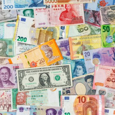 Para banknotları Avro Dolar para birimi geçmişi seyahat ödemeleri finans karesi zengin