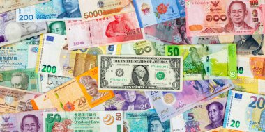 Para banknotları Avro Dolar para birimi geçmişi seyahat afişi ödeme zengin finans